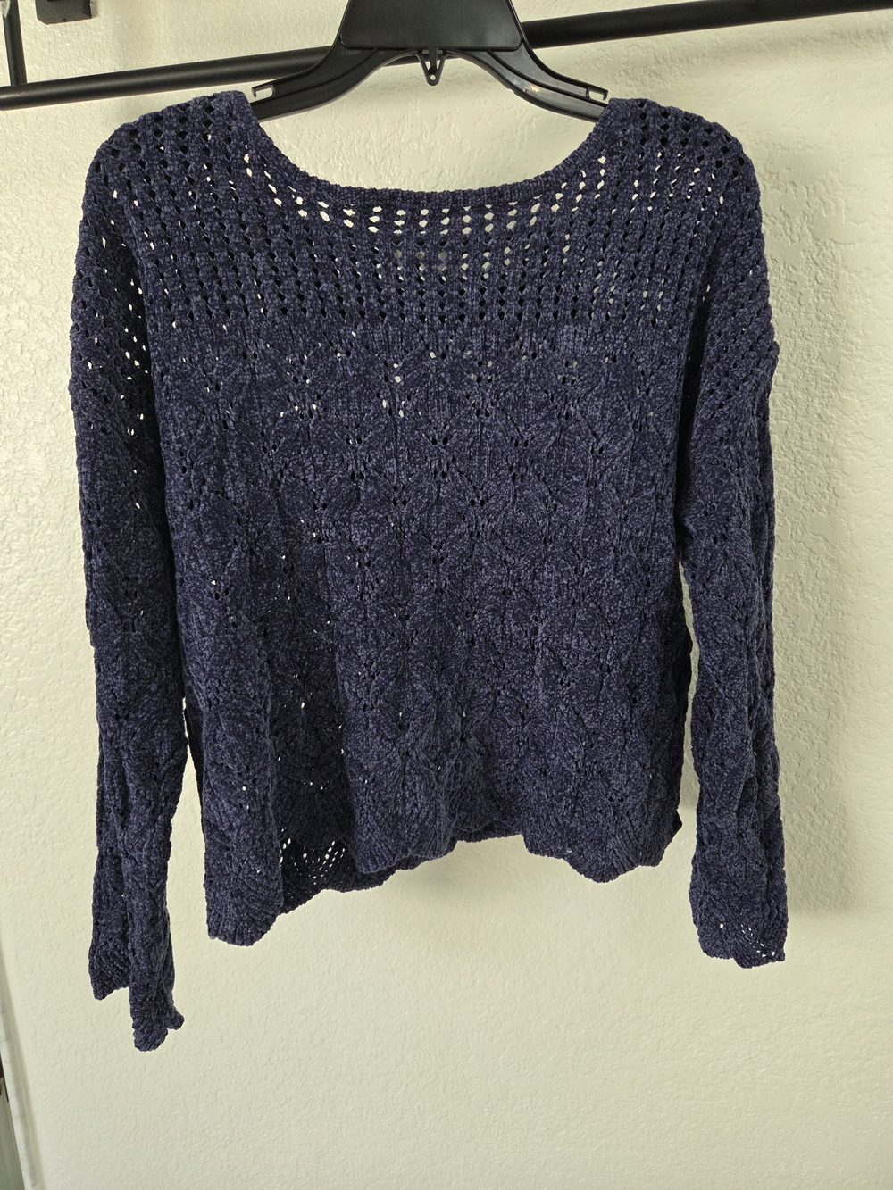Maurices Open Knit Crew Neck Sweater Purple Medium